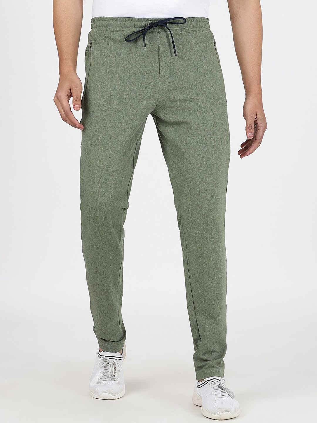 

JADE BLUE Men Pure Cotton Slim-Fit Track Pants, Olive