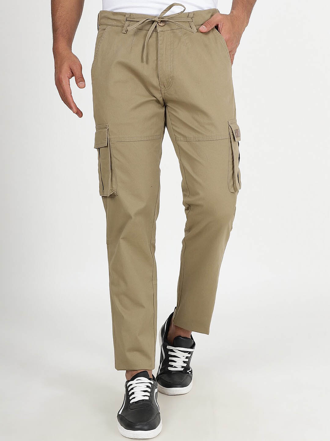

JADE BLUE Men Slim Fit Mid-Rise Pure Cotton Track Pant, Khaki