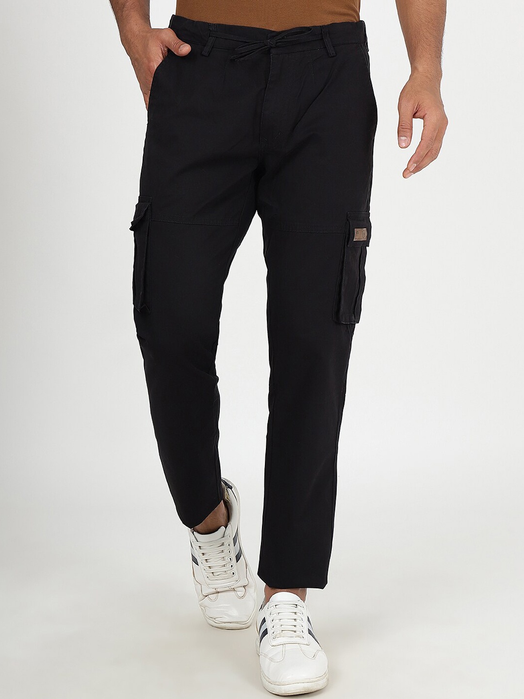 

JADE BLUE Men Cotton Mid-Rise Slim-Fit Cargo Style Track Pants, Black