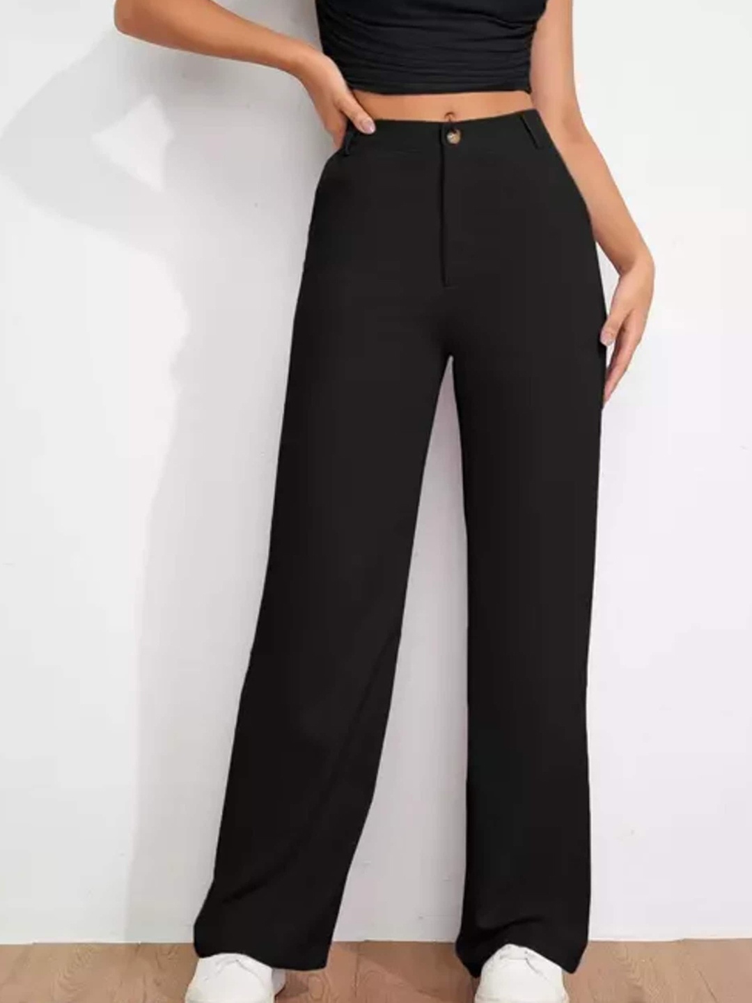 

Fashion2wear Women Smart High-Rise Stain Resistant Parallel Trousers, Black