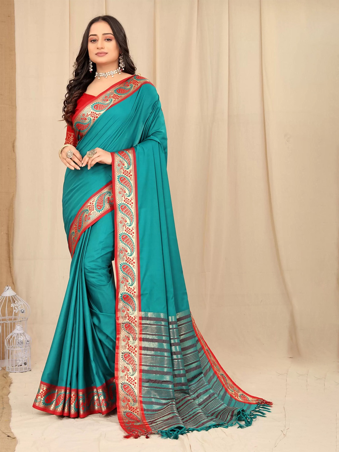 

DIVASTRI Zari Pure Cotton Banarasi Saree, Blue