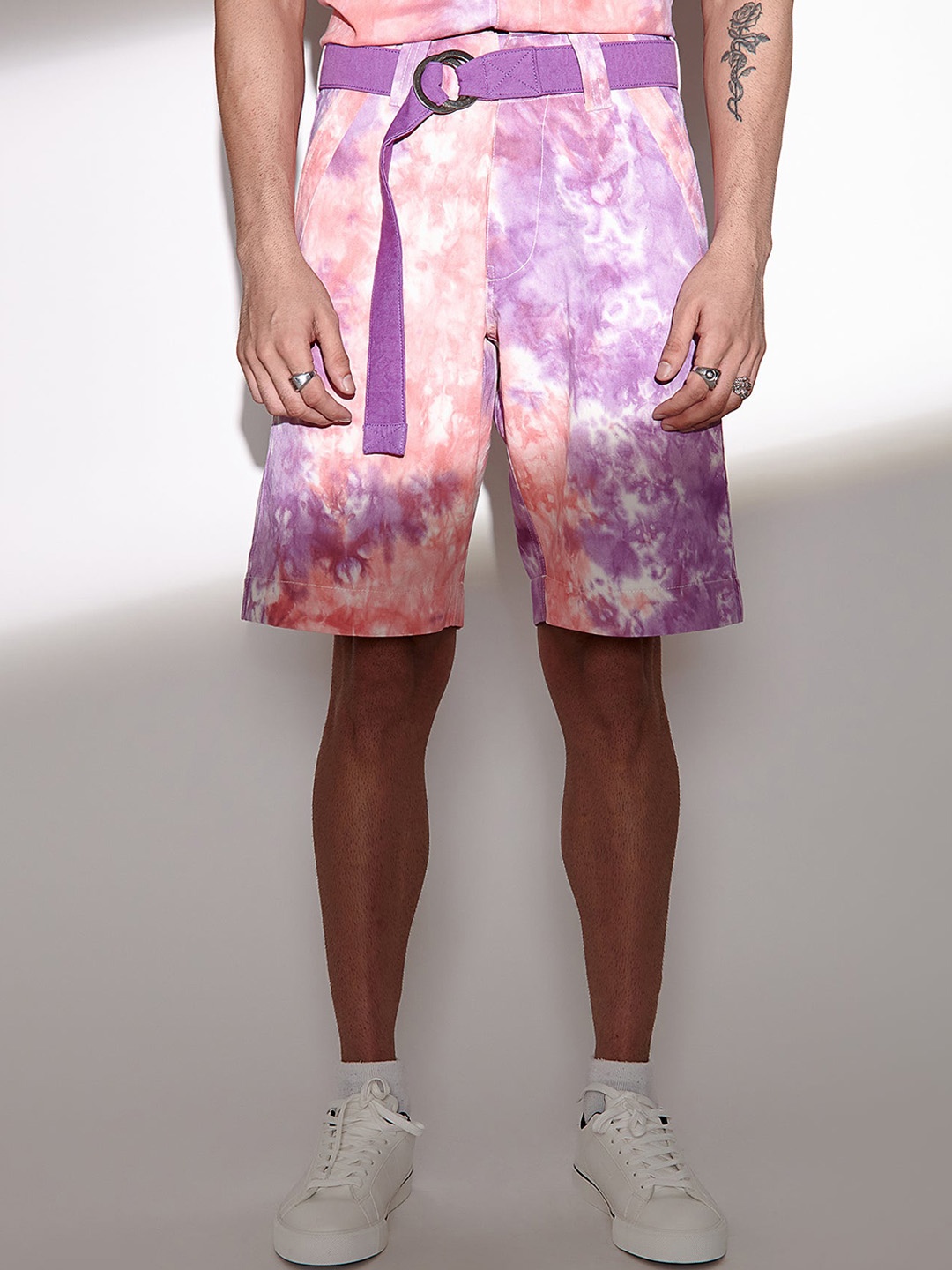 

THE CLOTHING FACTORY Men Tie & Dye Twill Cotton Shorts, Pink