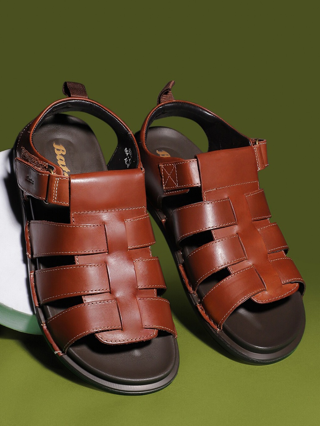 

Bata Men Leather Comfort Sandals, Brown