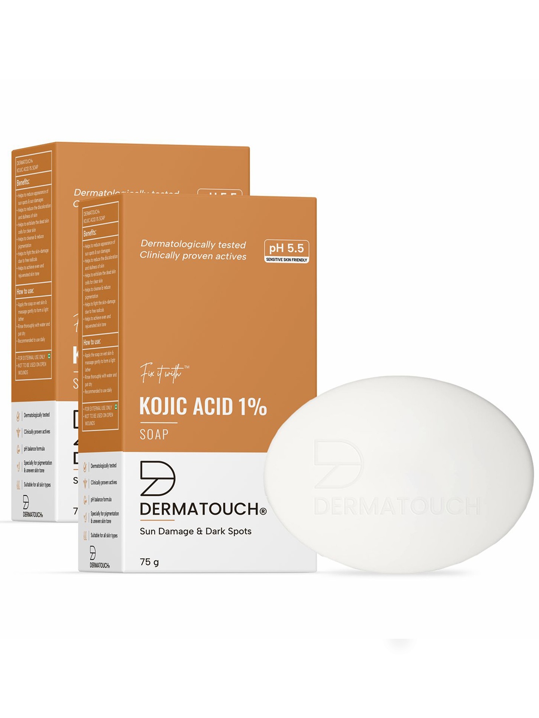 

Dermatouch Set Of 2 Fix It With Kojic Acid 1% Soap For Dark Spots - 75g Each, White