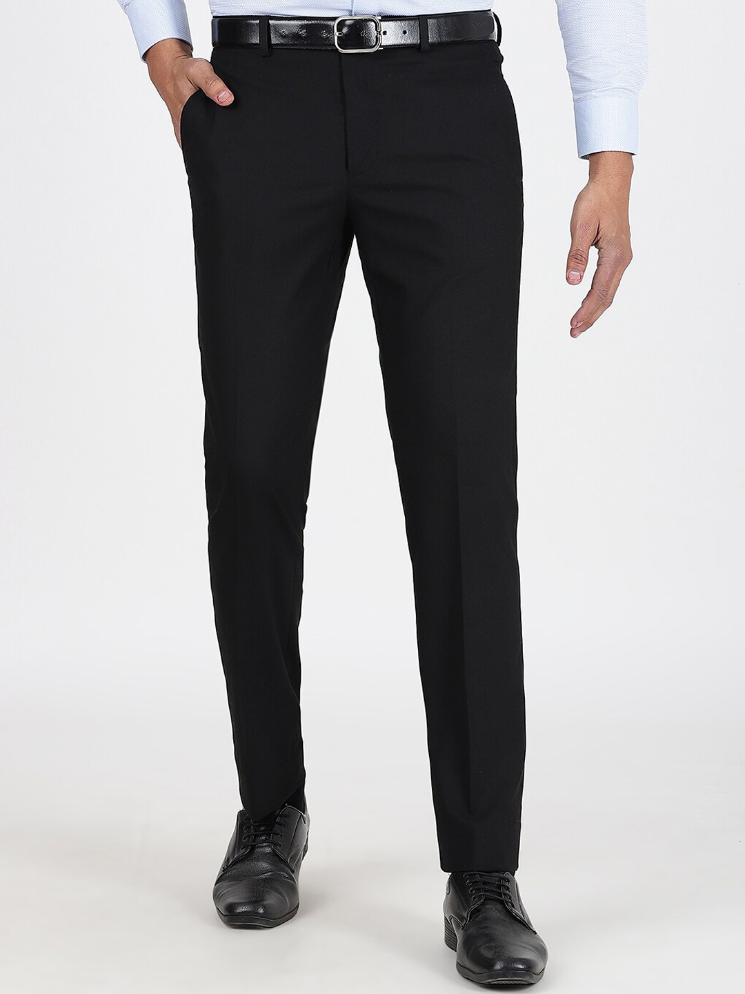 

JADE BLUE Men Slim Fit Mid-Rise Cotton Formal Trousers, Black