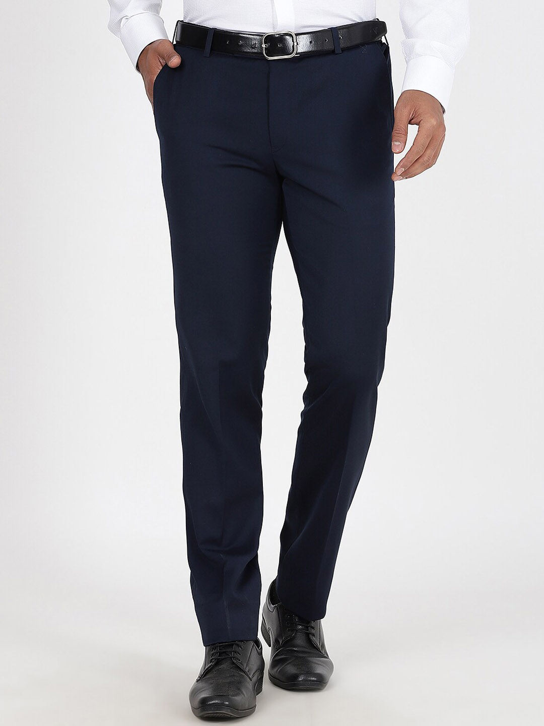 

METAL Men Slim Fit Mid-Rise Formal Trousers, Navy blue