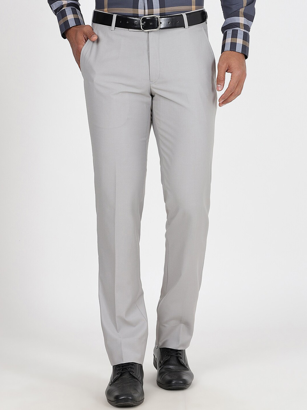 

METAL Men Mid-Rise Plain Slim Fit Formal Trousers, Grey