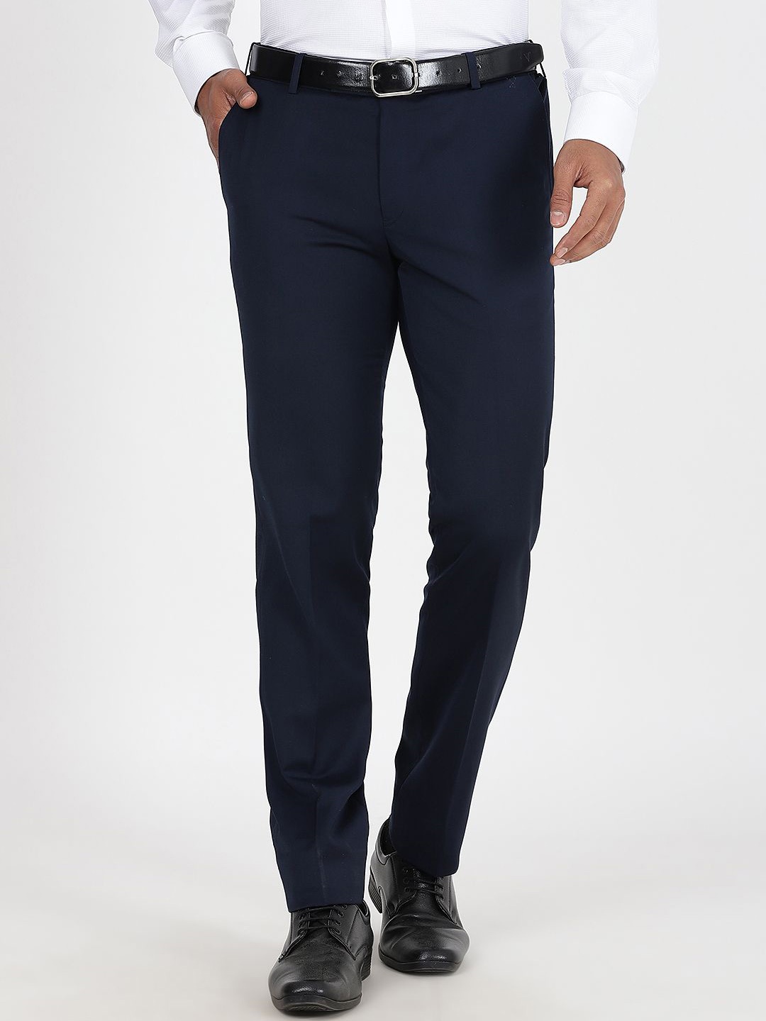 

METAL Men Mid-Rise Plain Slim Fit Formal Trousers, Navy blue