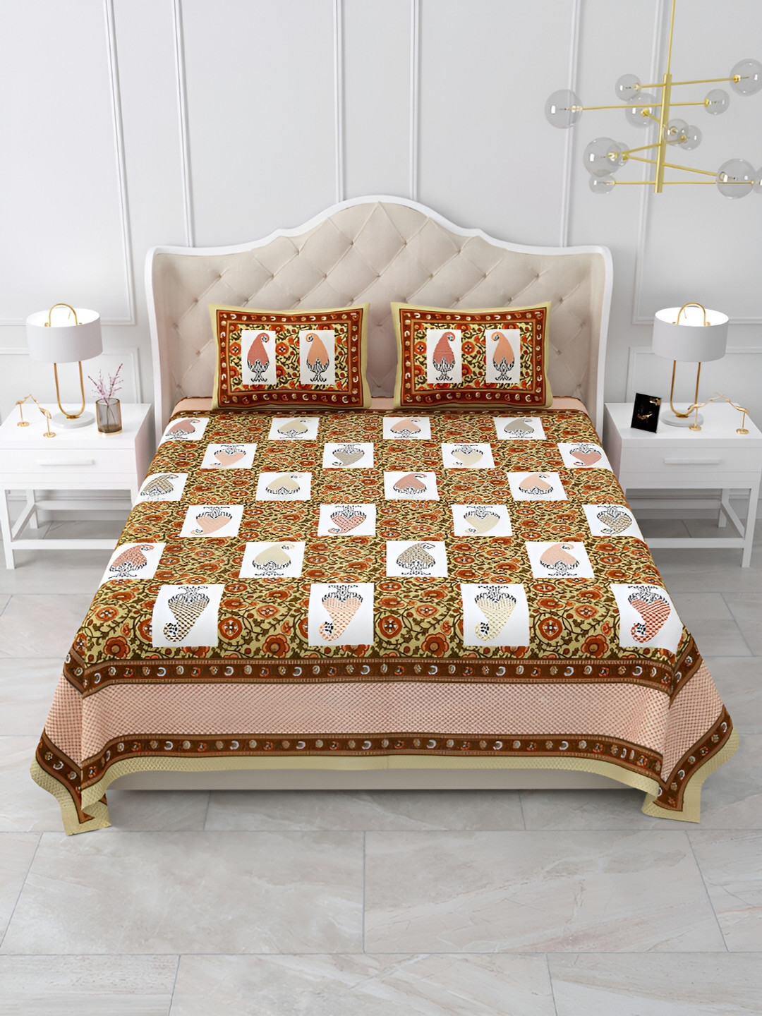 

DOLLIFI Yellow Floral 180 TC Cotton Queen Bedsheet With 2 Pillow Covers