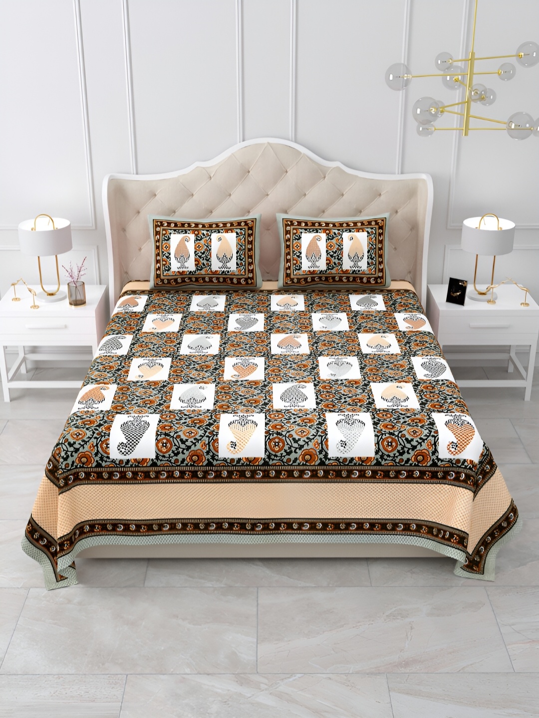

DOLLIFI Green Floral 180 TC Cotton Queen Bedsheet With 2 Pillow Covers