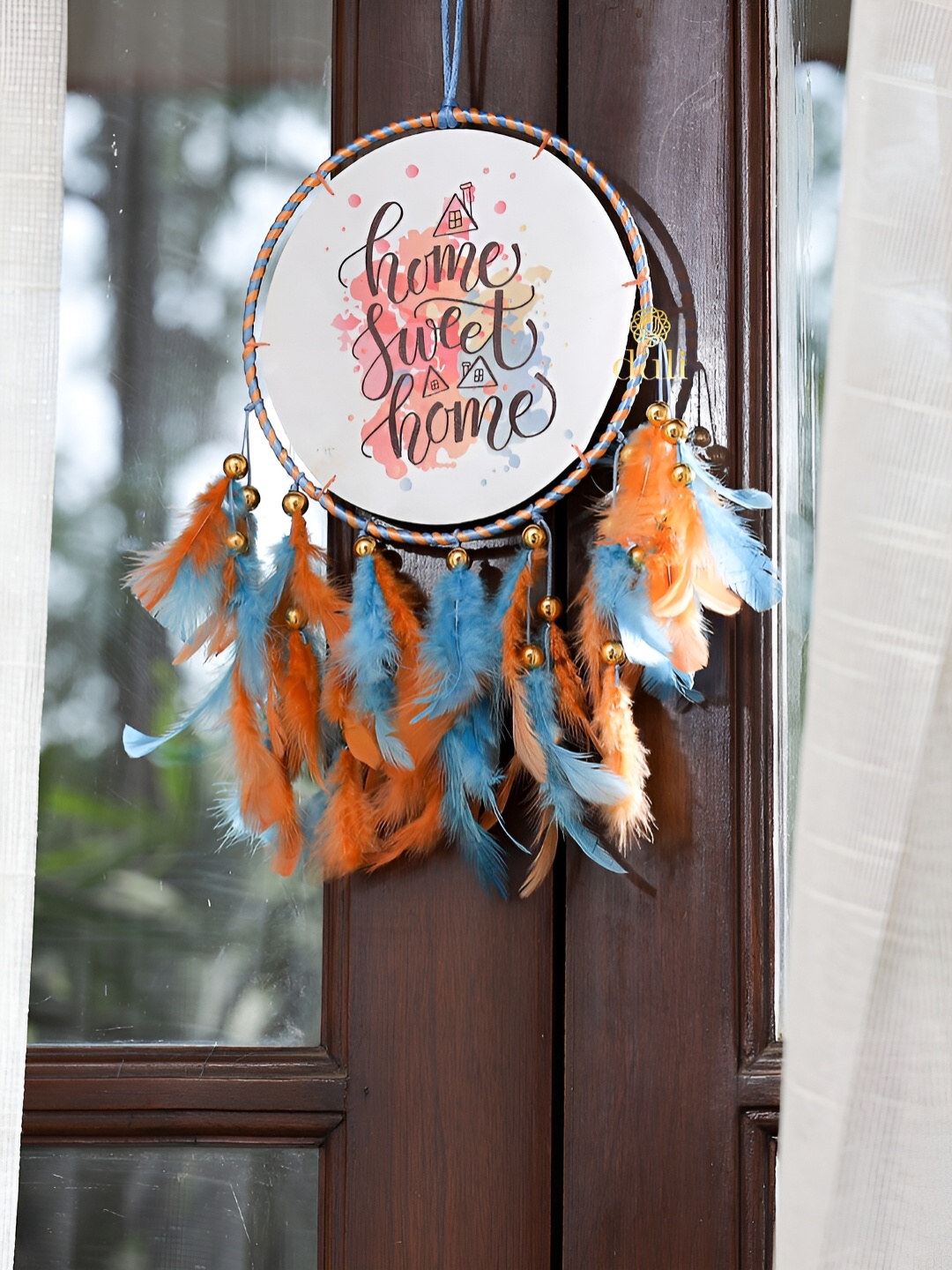 

DULI White & Orange Colored Printed Windchimes