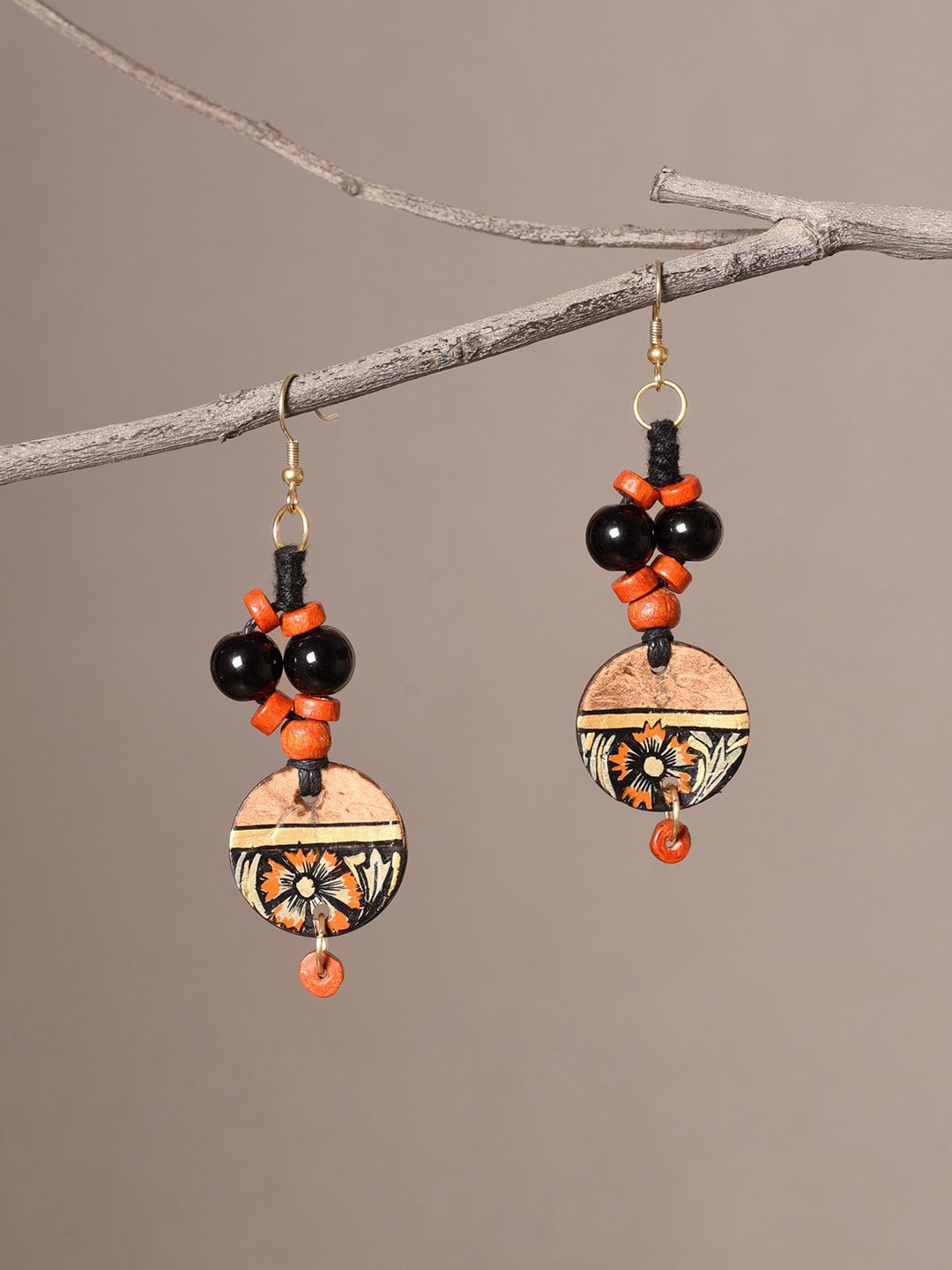 

AAKRITI ART CREATIONS Brass-Plated Beaded Classic Drop Earrings, Black