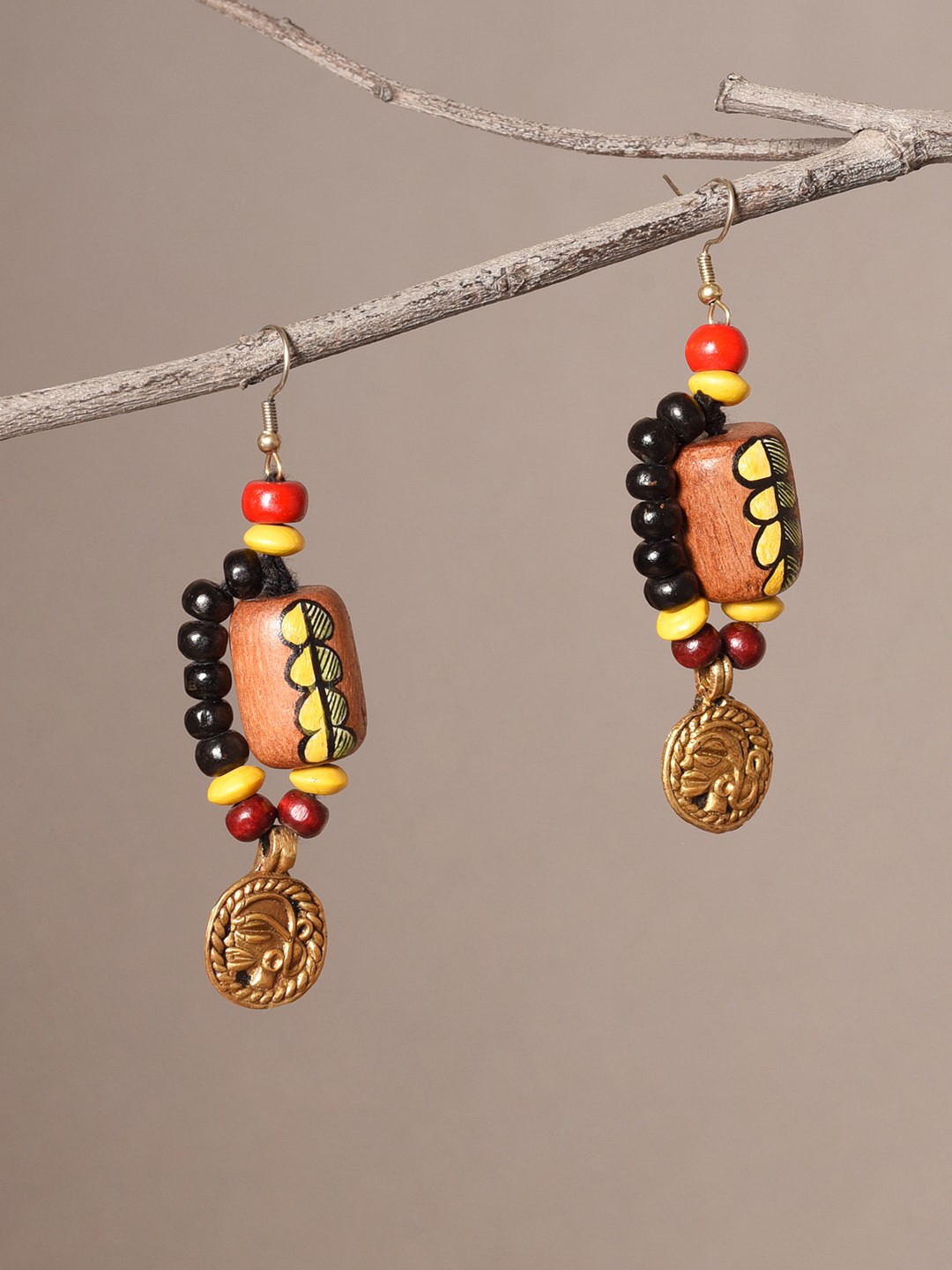 

AAKRITI ART CREATIONS Brass-Plated Beaded Classic Drop Earrings, Brown