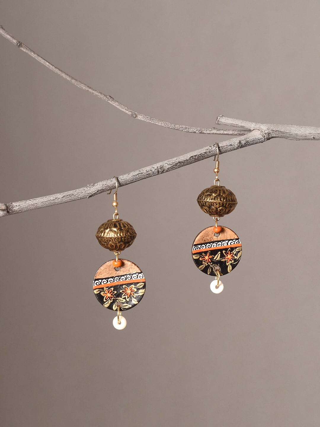 

AAKRITI ART CREATIONS Brass-Plated Beaded Classic Drop Earrings, Black