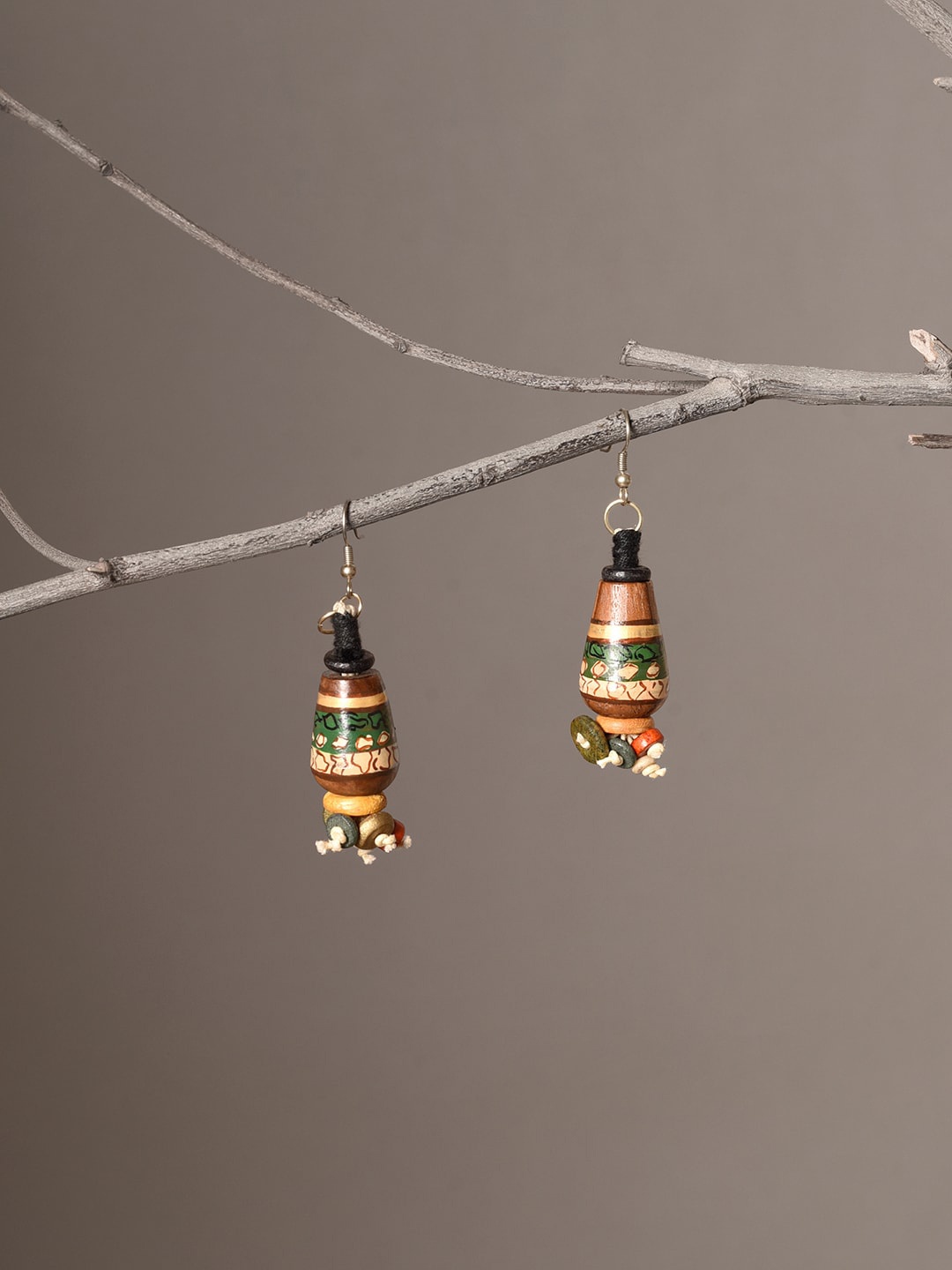 

AAKRITI ART CREATIONS Brass-Plated Beaded Classic Drop Earrings, Brown