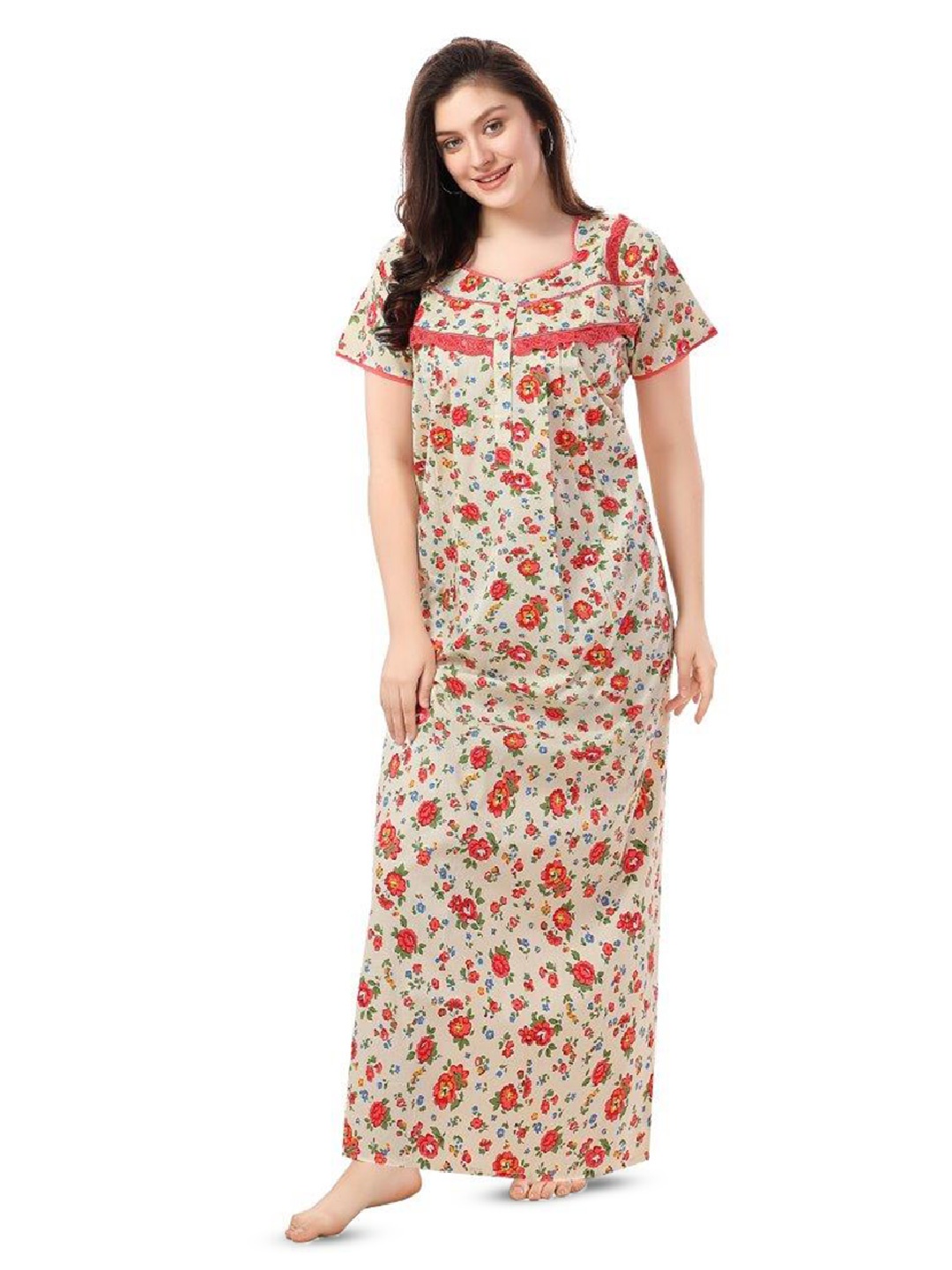 

Soulemo Floral Printed Pure Cotton Maxi Nightdress, Rose