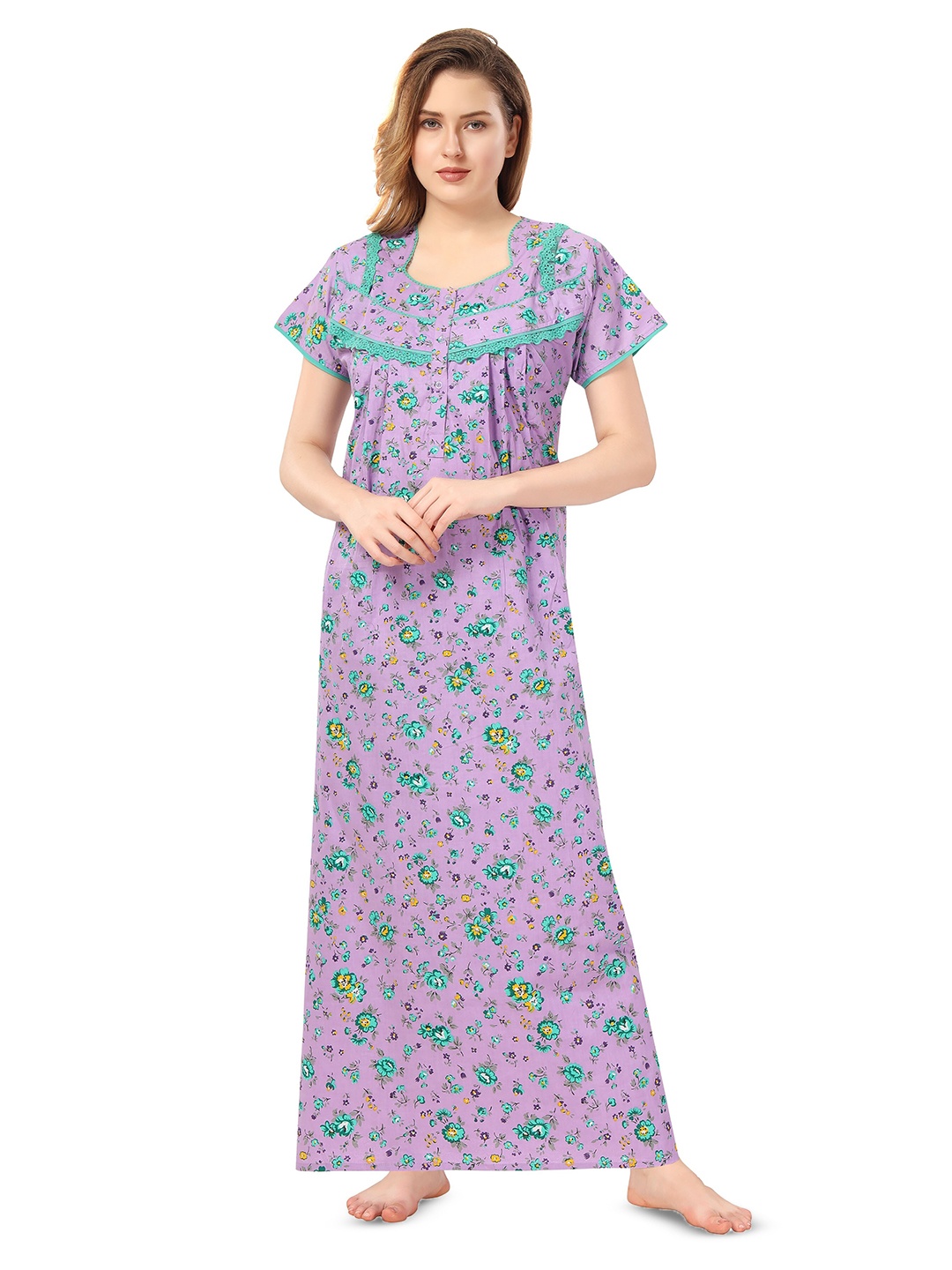 

Soulemo Printed Pure Cotton Maxi Nightdress, Purple