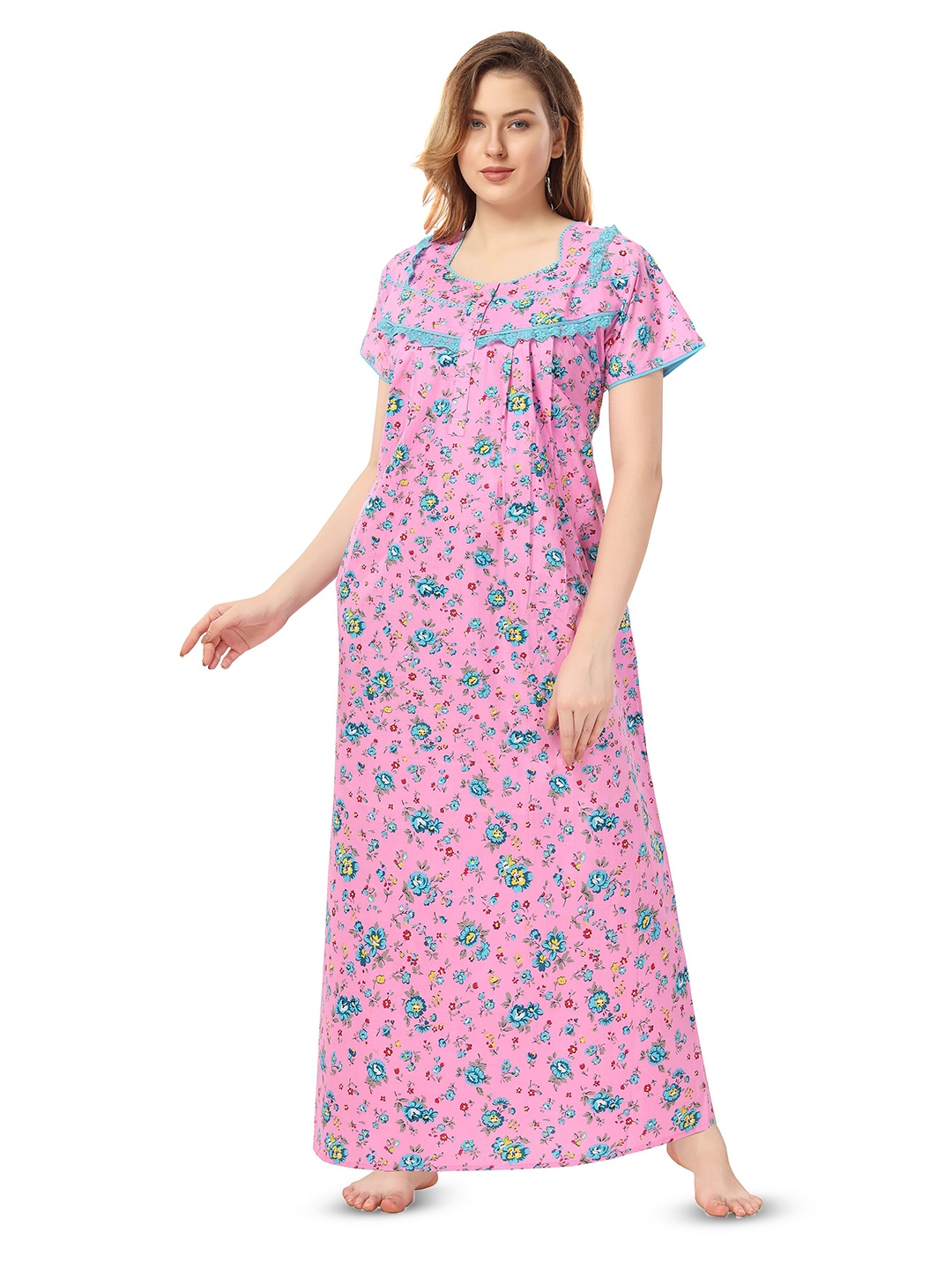 

Soulemo Floral Printed Pure Cotton Maxi Nightdress, Pink