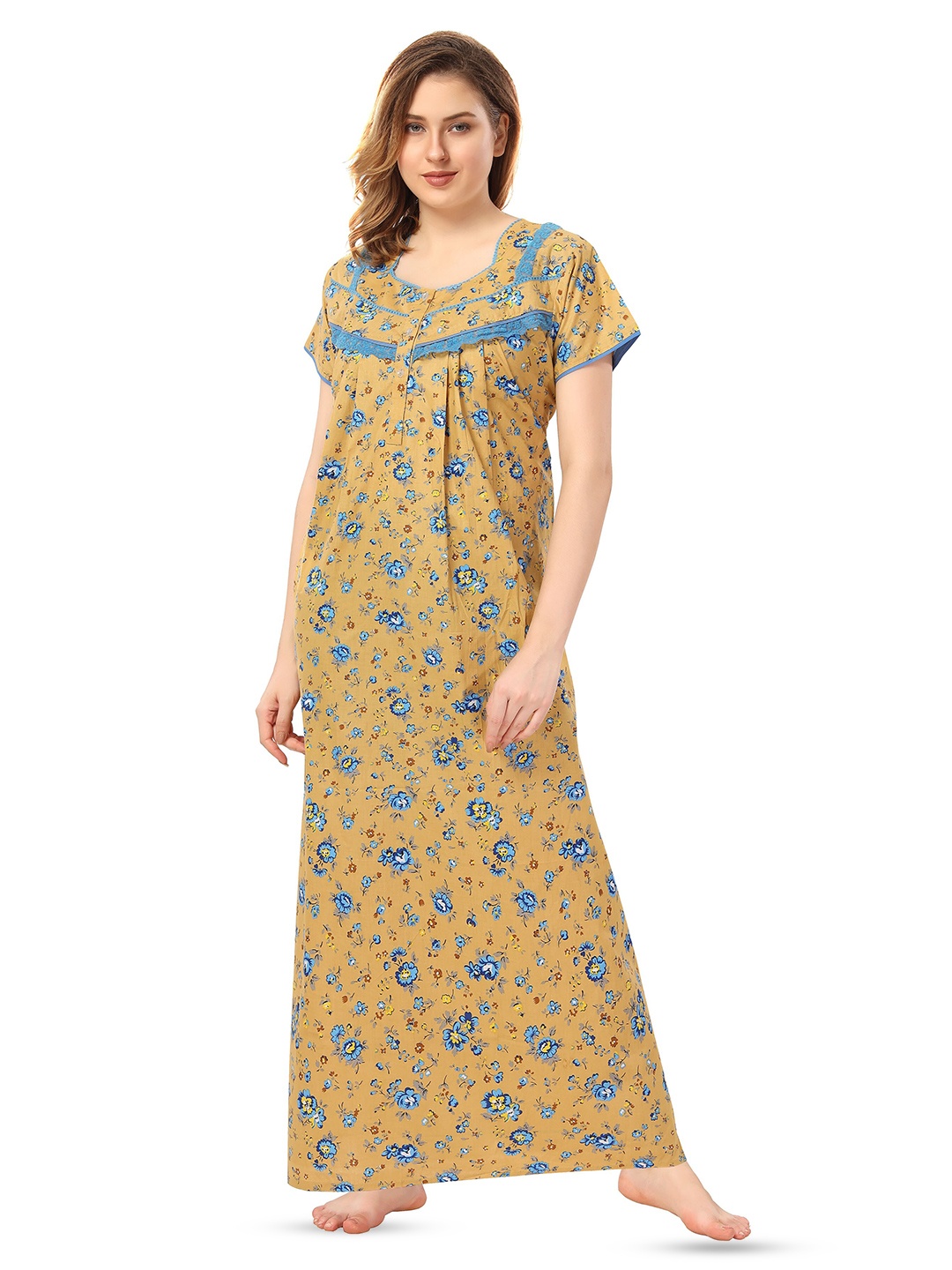 

Soulemo Printed Pure Cotton Maxi Nightdress, Gold