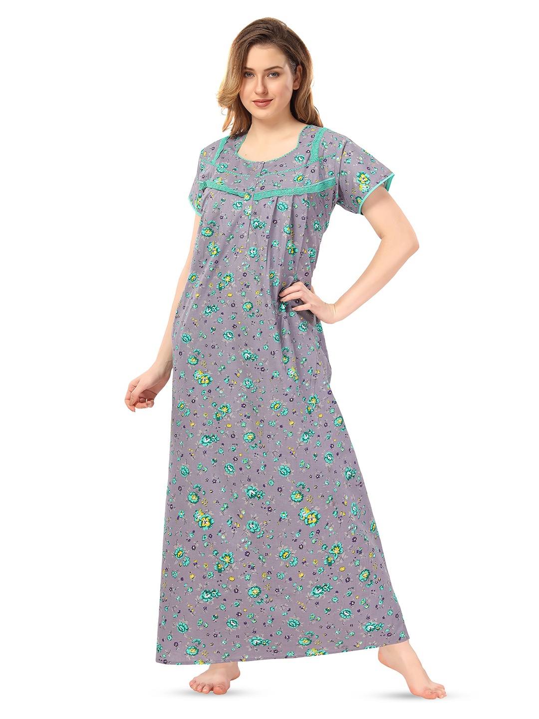 

Soulemo Floral Printed Pure Cotton Maxi Nightdress, Charcoal
