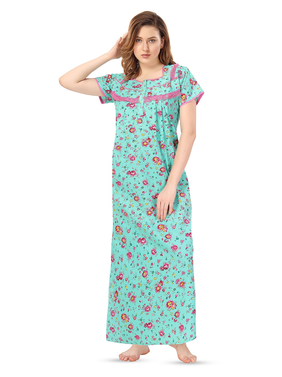 

Soulemo Printed Pure Cotton Maxi Nightdress, Sea green