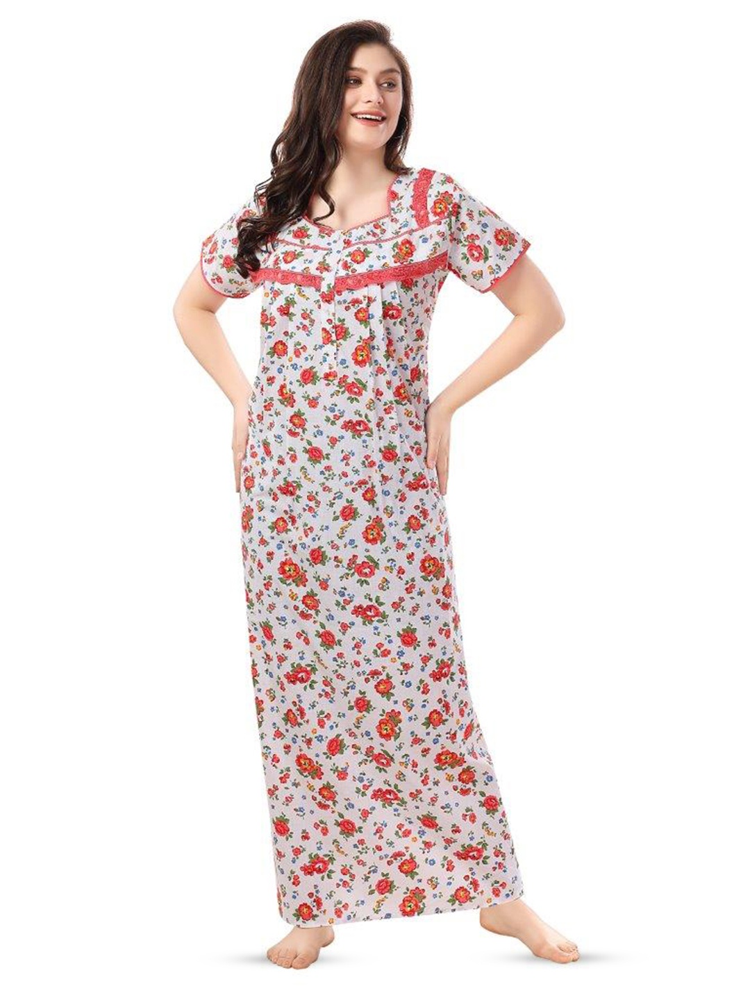 

Soulemo Floral Printed Pure Cotton Maxi Nightdress, White