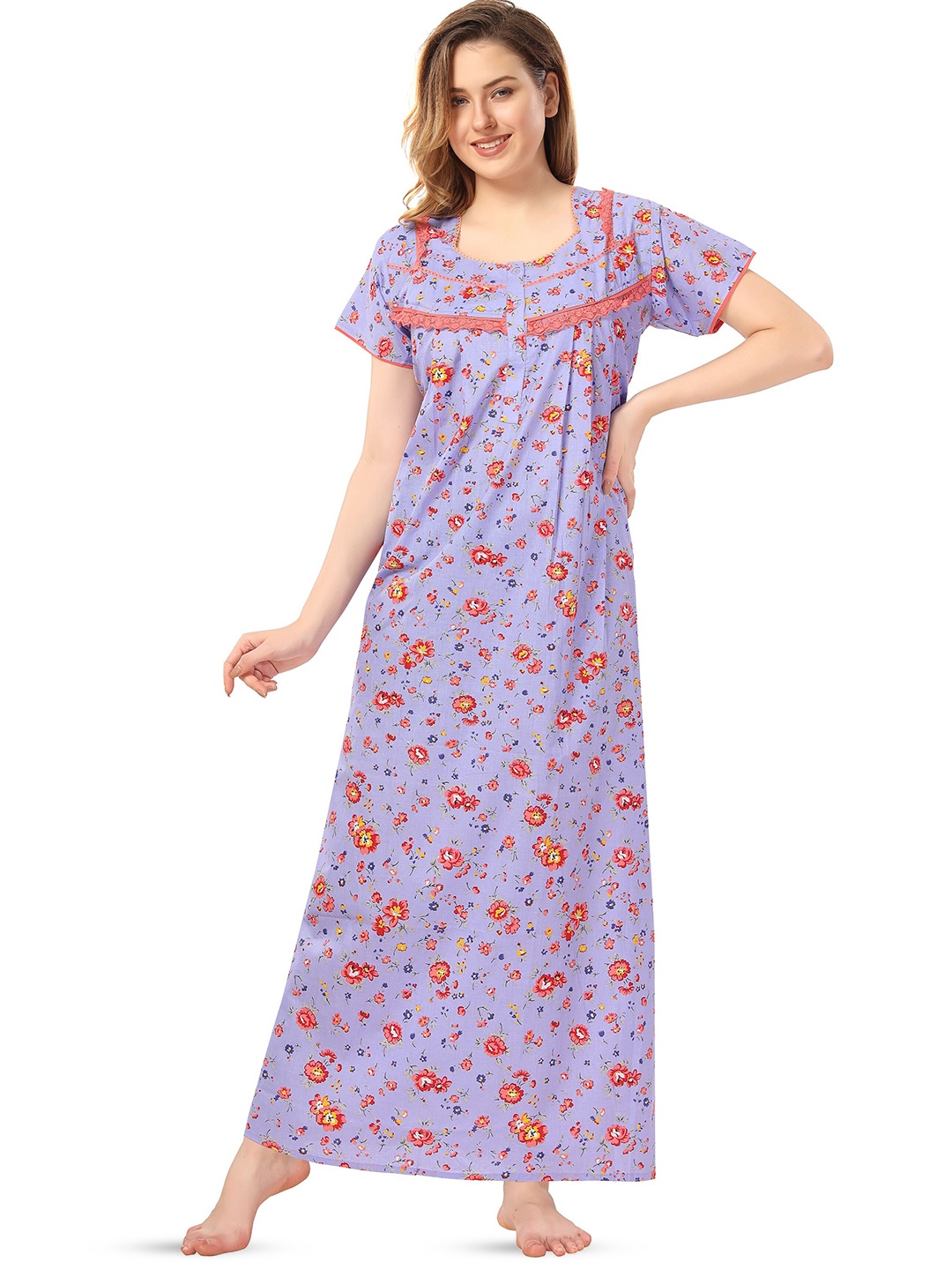 

Soulemo Printed Pure Cotton Maxi Nightdress, Mauve