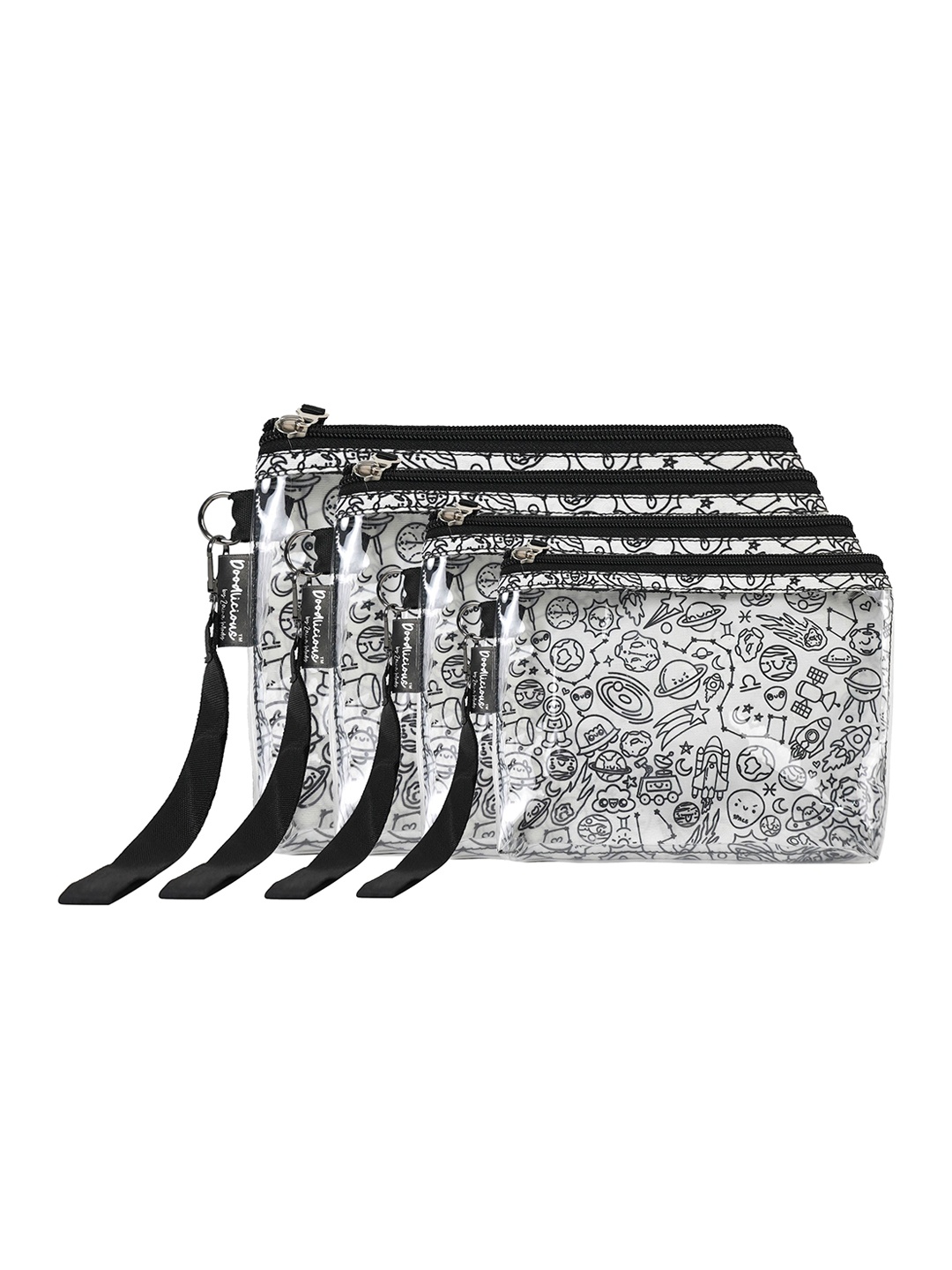 

Doodlicious Set Of 4 Printed Travel Makeup Pouch, White