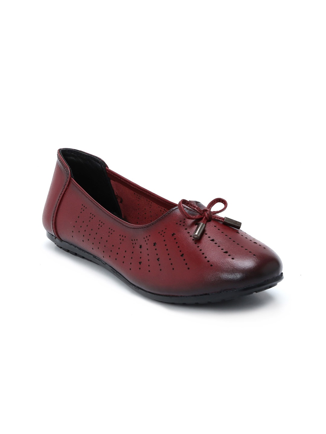 

Zoom Shoes Women Textured Round Toe Lightweight Leather Loafers, Red