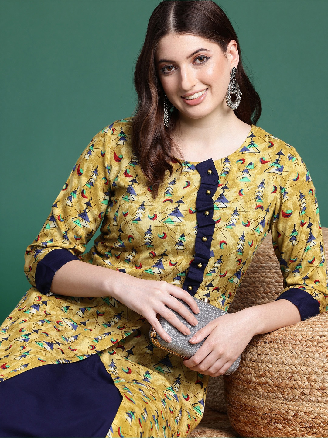 

Sangria Printed Kurta, Green