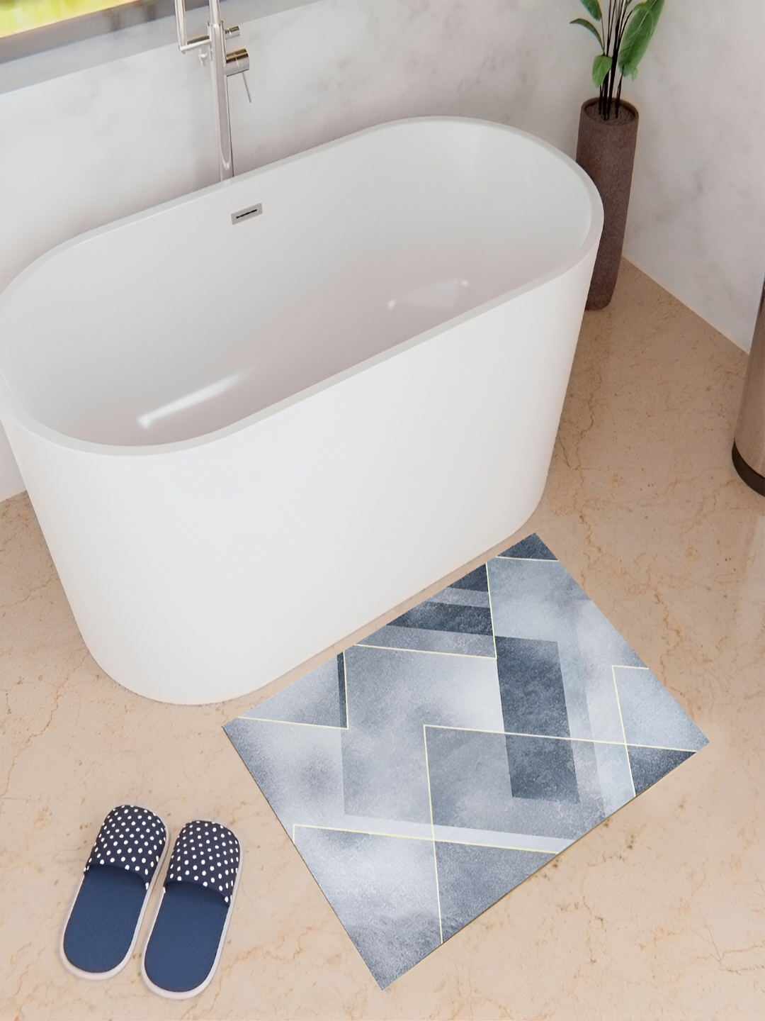 

Kuber Industries Blue Printed Anti-Skid Bath Rug, Grey