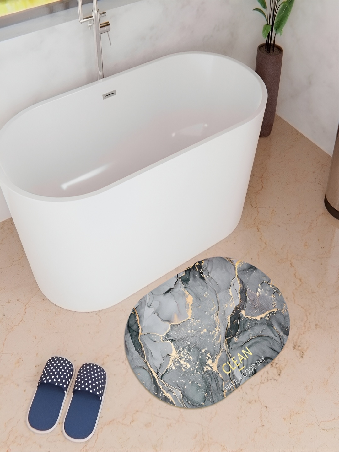 

Kuber Industries Grey Printed Anti-Skid Bath Rug