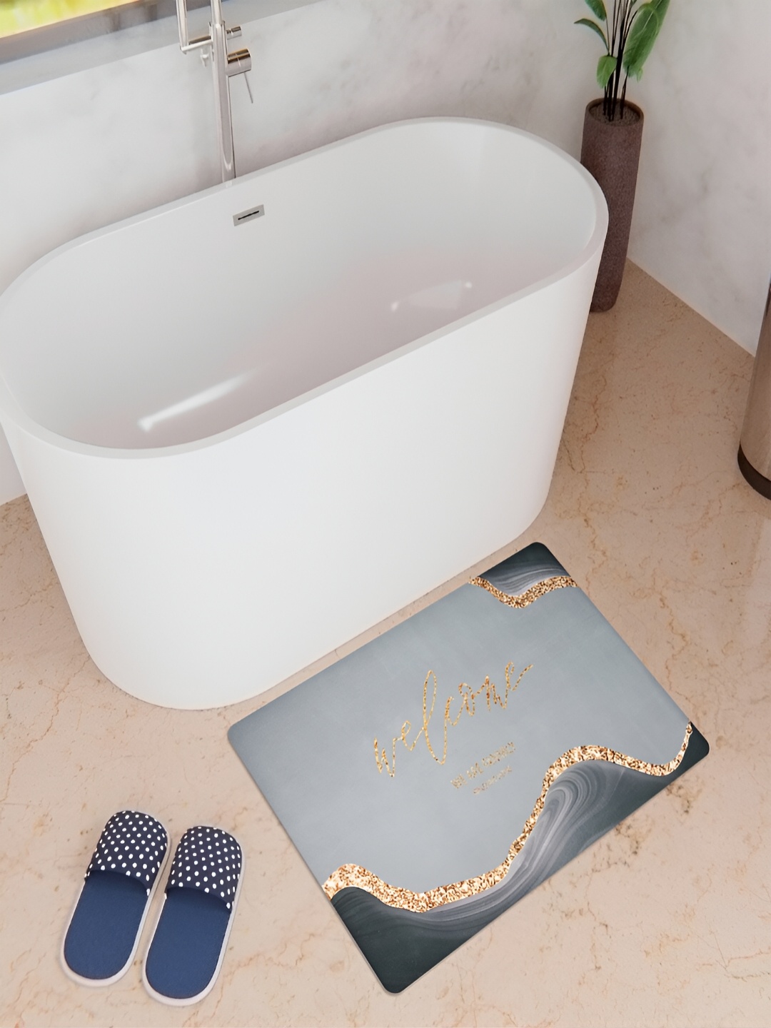 

Kuber Industries Grey Anti-Skid Bath Rug