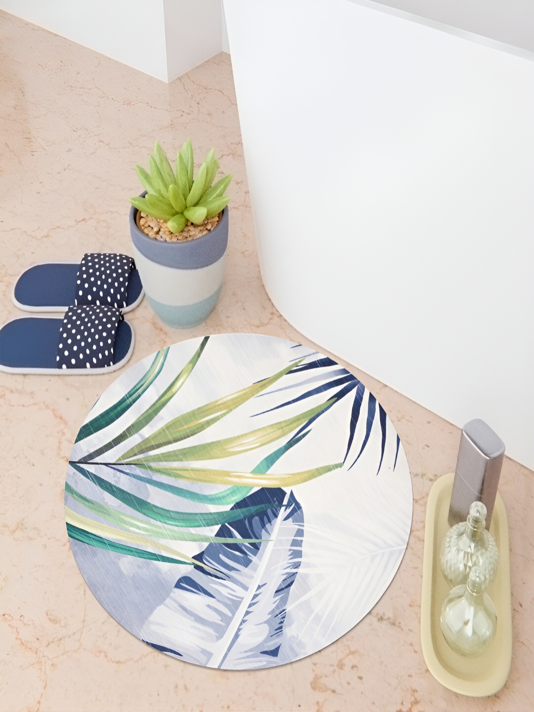 

Kuber Industries Green & White Printed Anti-Skid Bath Rug
