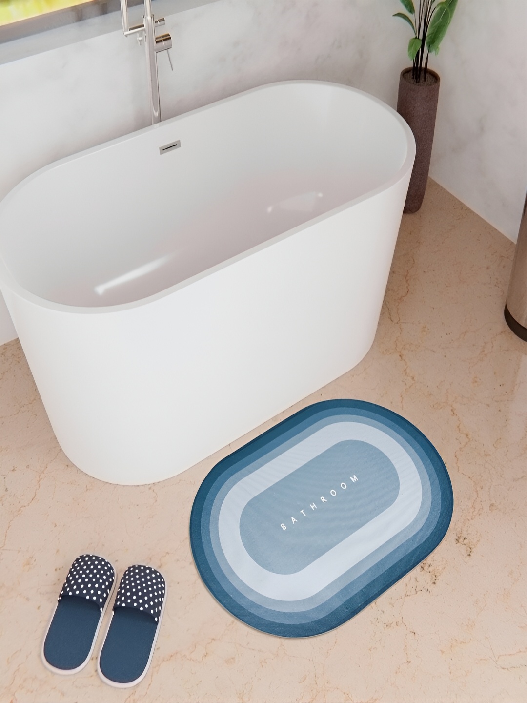 

Kuber Industries Blue Printed Anti-Skid Bath Rug