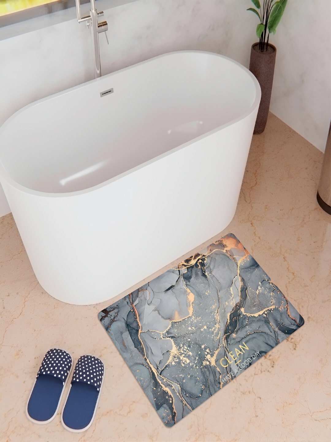 

Kuber Industries Grey Abstract Printed Anti-Skid Bath Rug