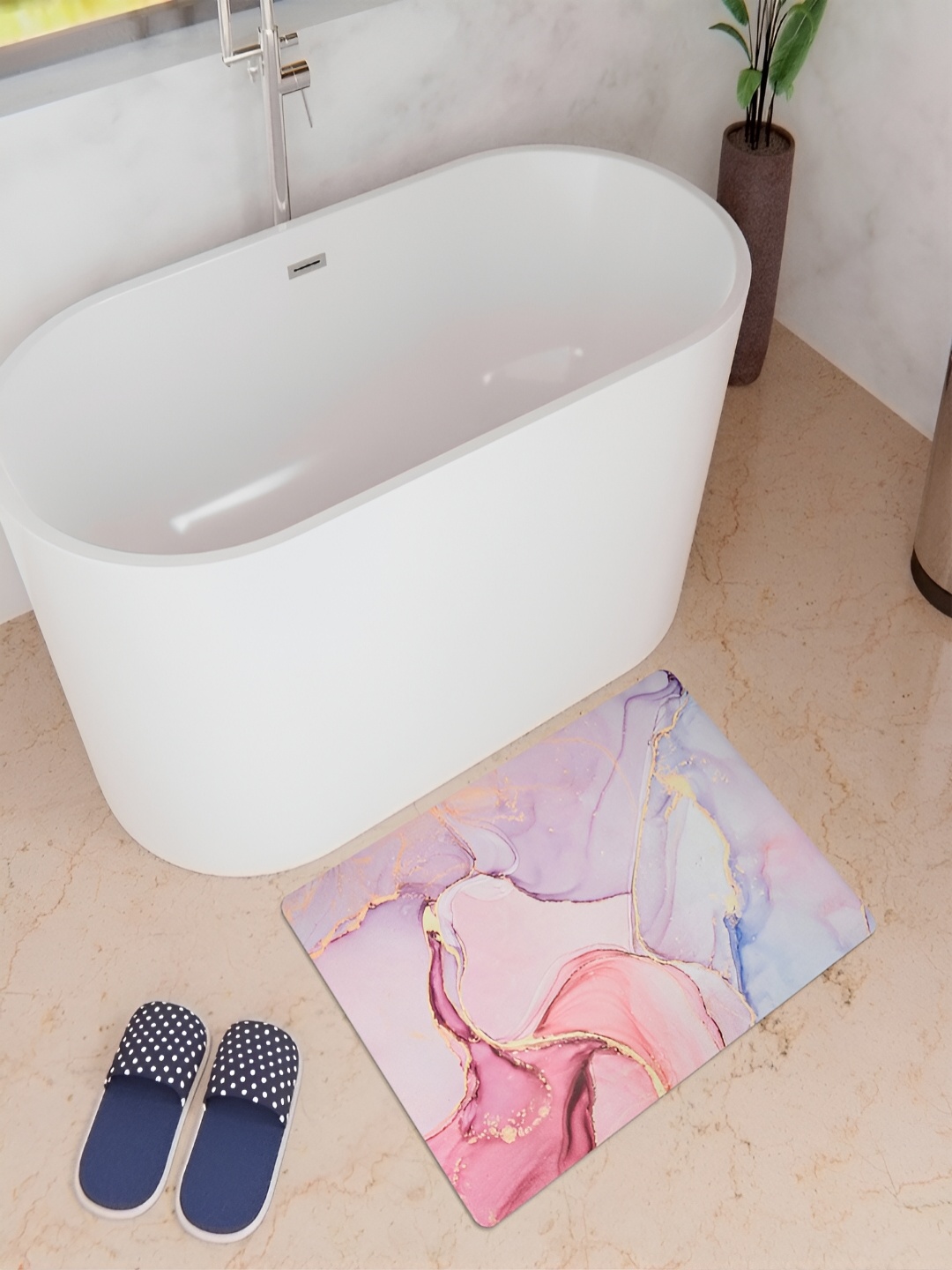 

Kuber Industries Pink Printed Anti-Skid Bath Rug