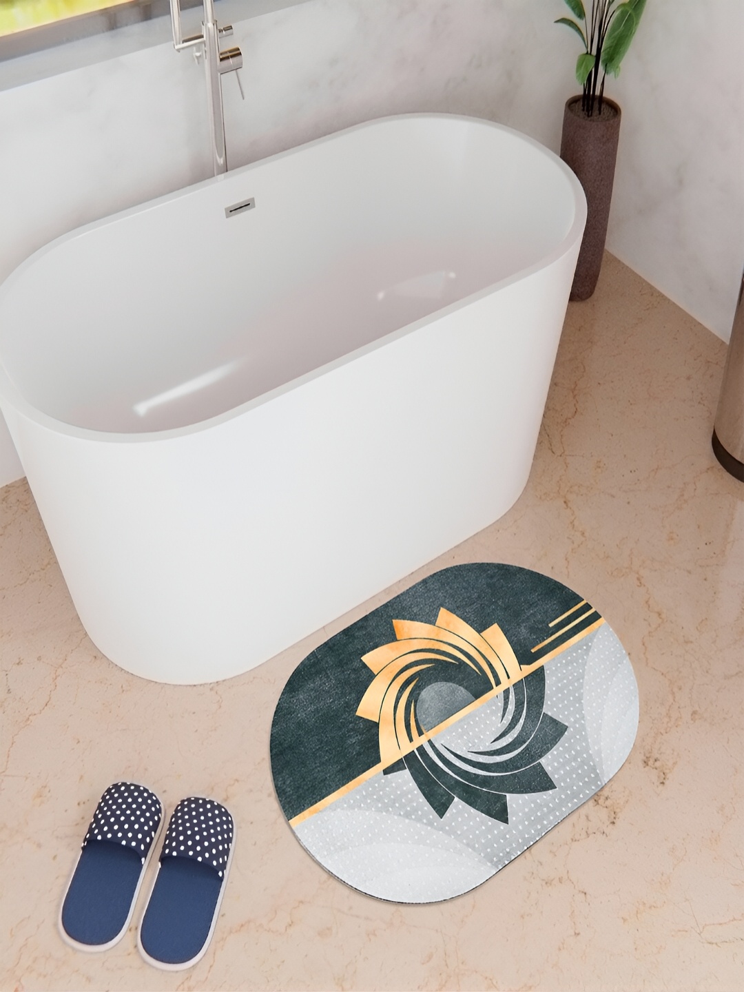 

Kuber Industries Grey Abstract Printed Anti-Skid Bath Rug
