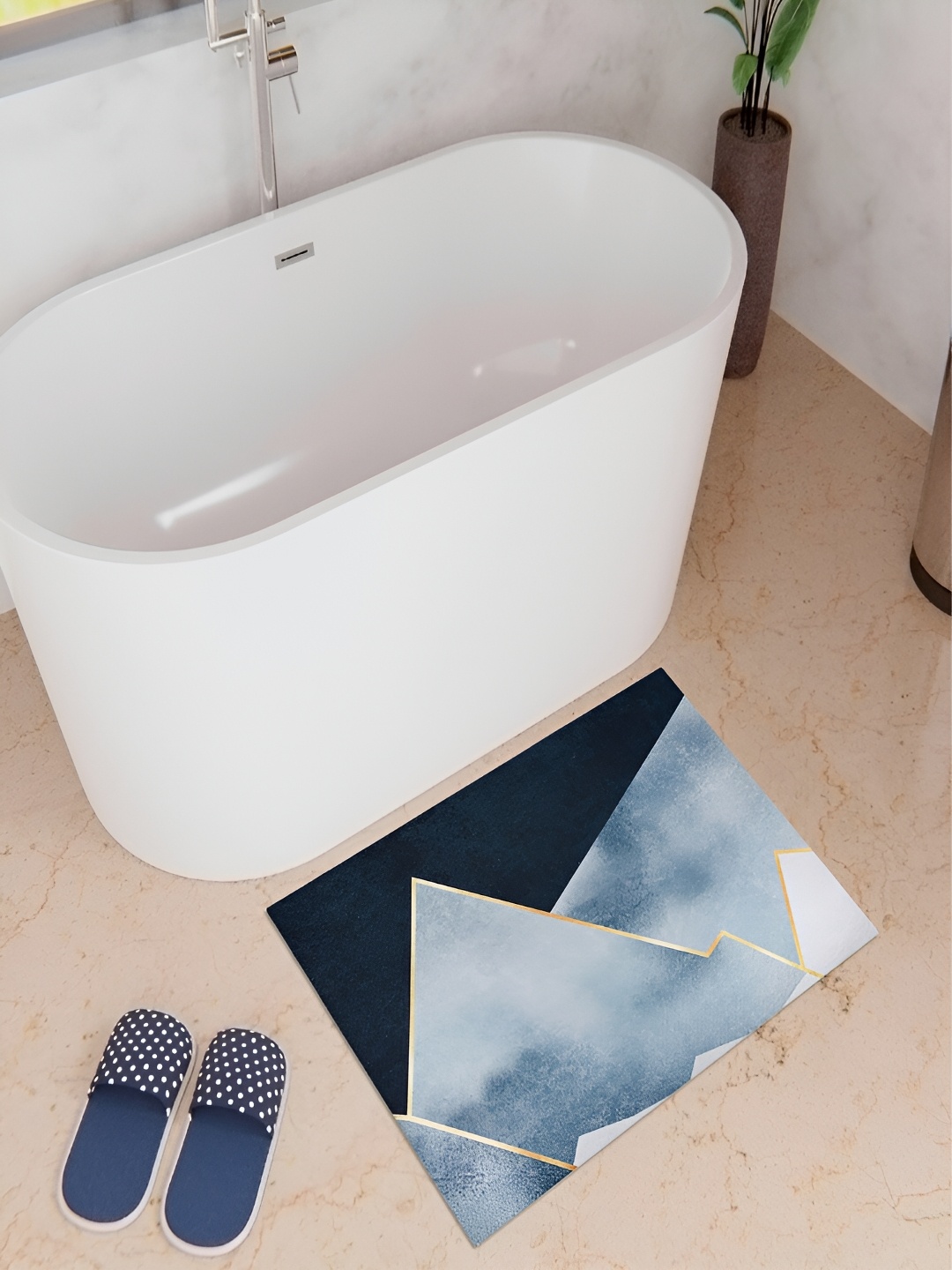 

Kuber Industries Blue Anti-Skid Bath Rug
