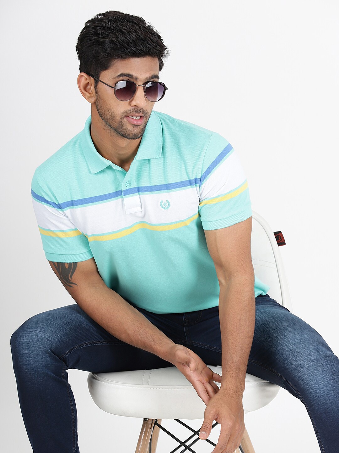 

Greenfibre Striped Polo Collar Slim Fit Casual T-shirt, Blue
