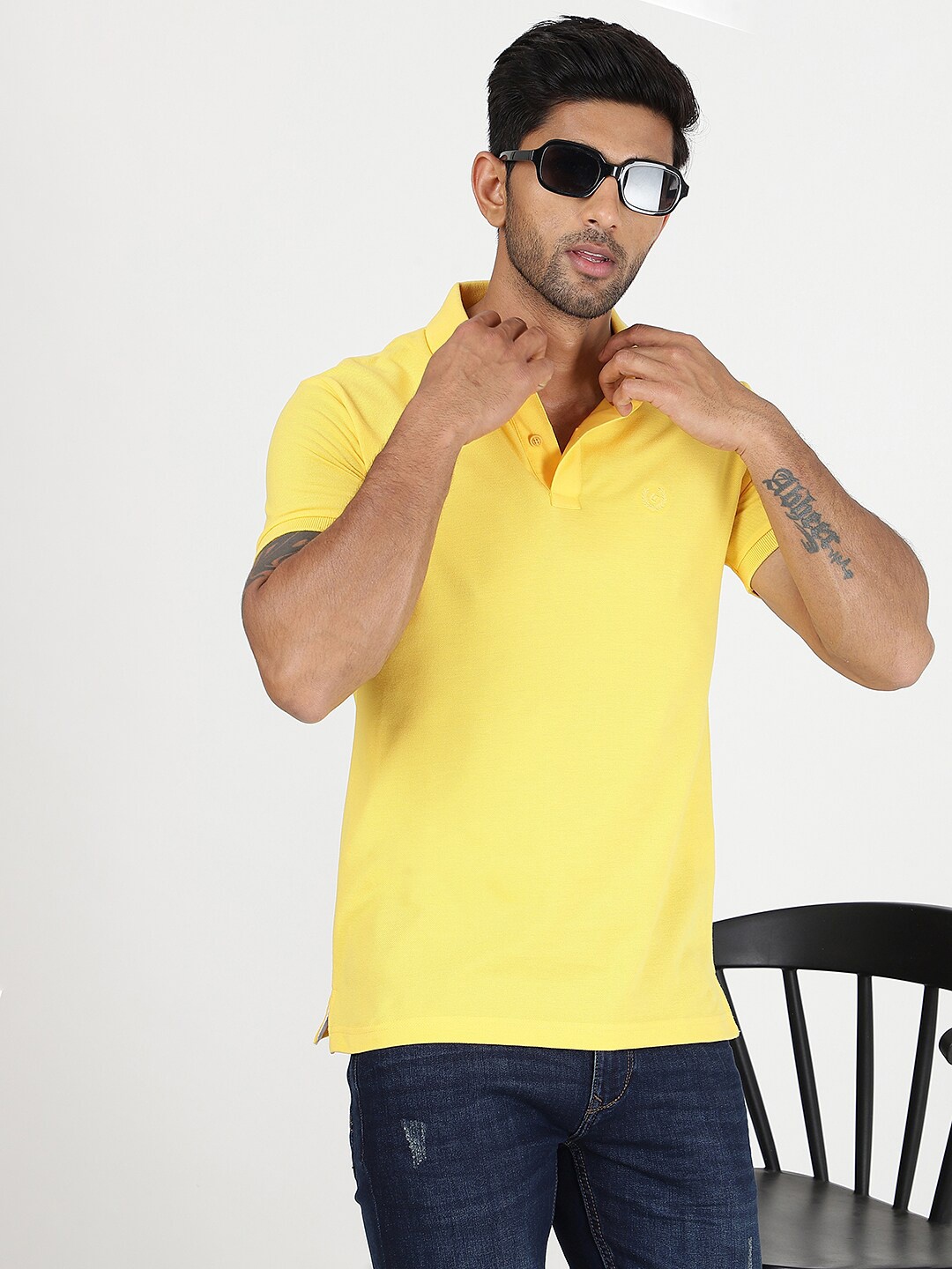 

Greenfibre Polo Collar Short Sleeves Cotton Slim Fit Casual T-shirt, Yellow