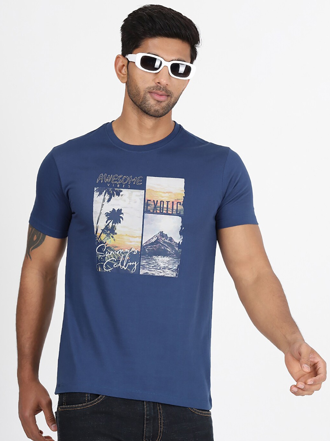 

Greenfibre Graphic Printed Round Neck Slim Fit T-shirt, Blue