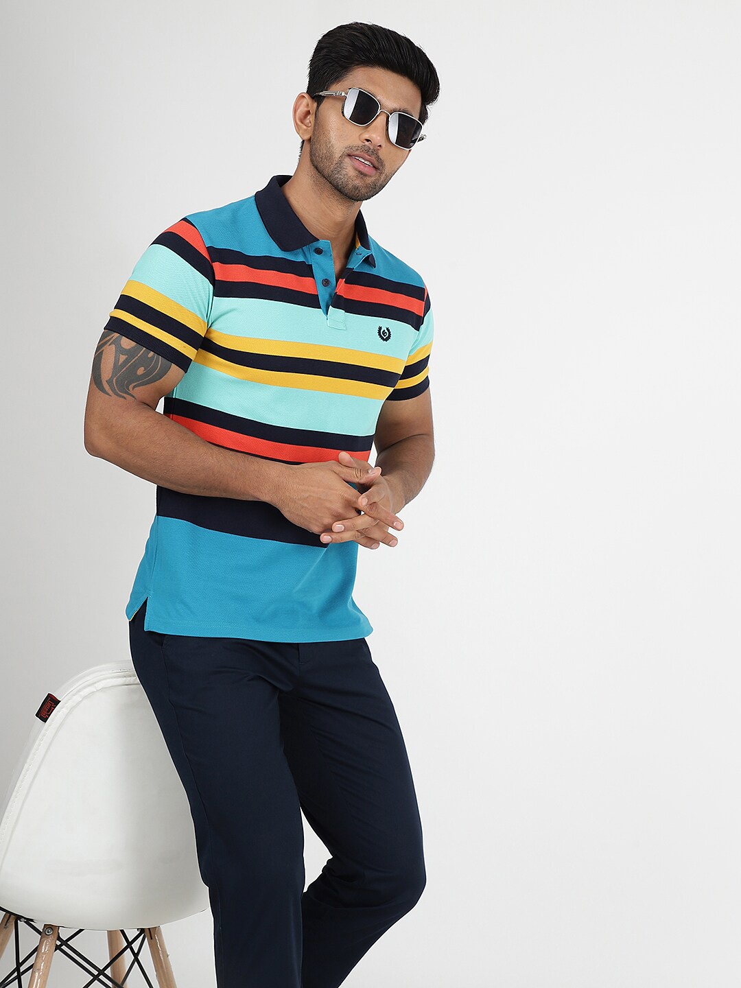 

Greenfibre Striped Polo Collar Slim Fit Casual T-shirt, Blue
