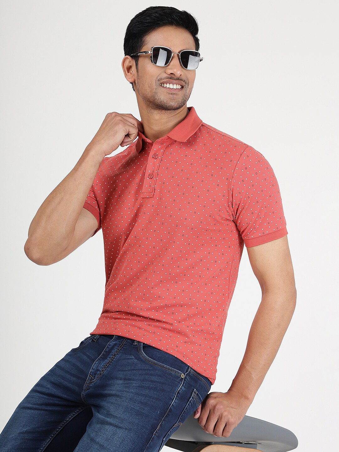 

JADE BLUE Polo Collar Pure Cotton Slim Fit T-shirt, Pink