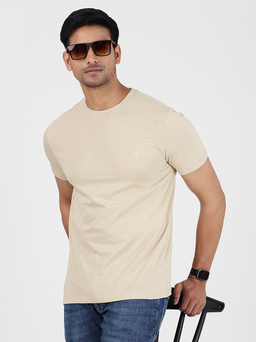 

JADE BLUE Pure Cotton Slim Fit T-shirt, Beige