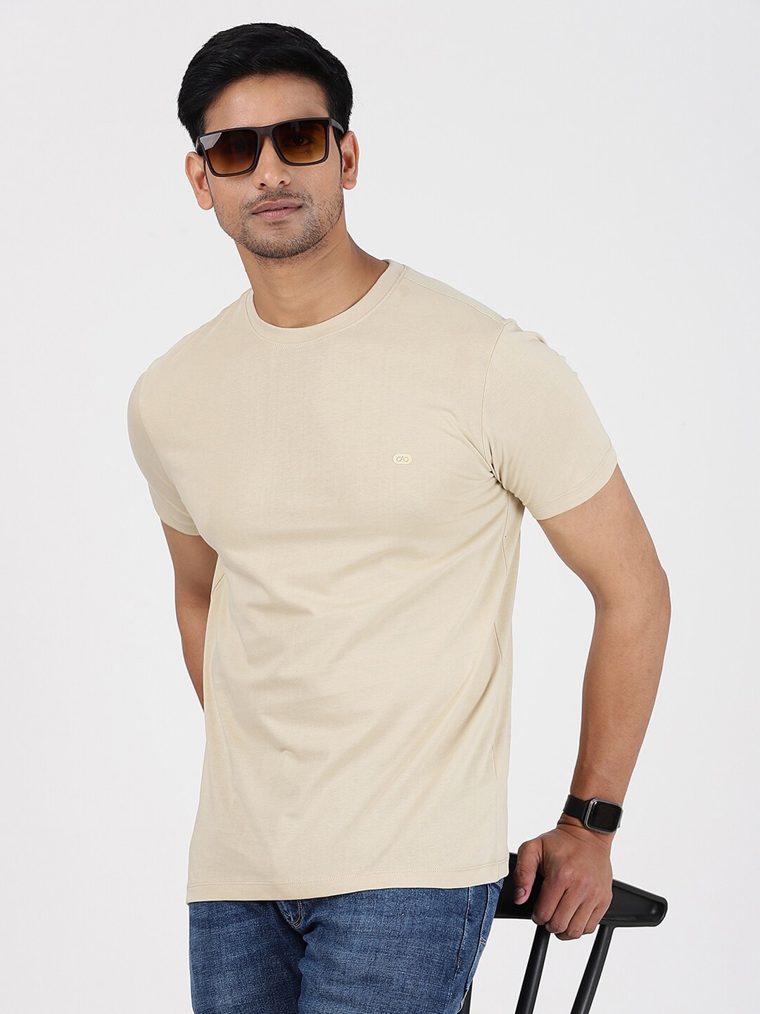 

JADE BLUE Polo Collar Short Sleeves Pure Cotton Slim Fit T-shirt, Beige
