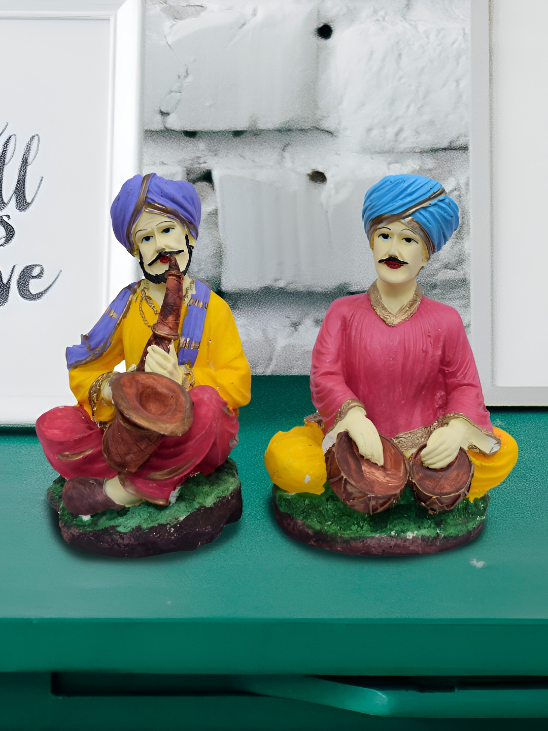 

GW CREATIONS Pink & Yellow 2 Pieces Figurine Showpieces