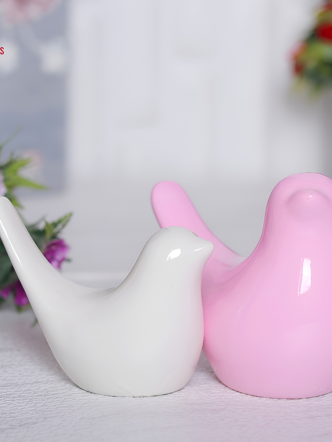 

GW CREATIONS Pink and White 2 Pieces Birds and Animals Figurine Showpiece