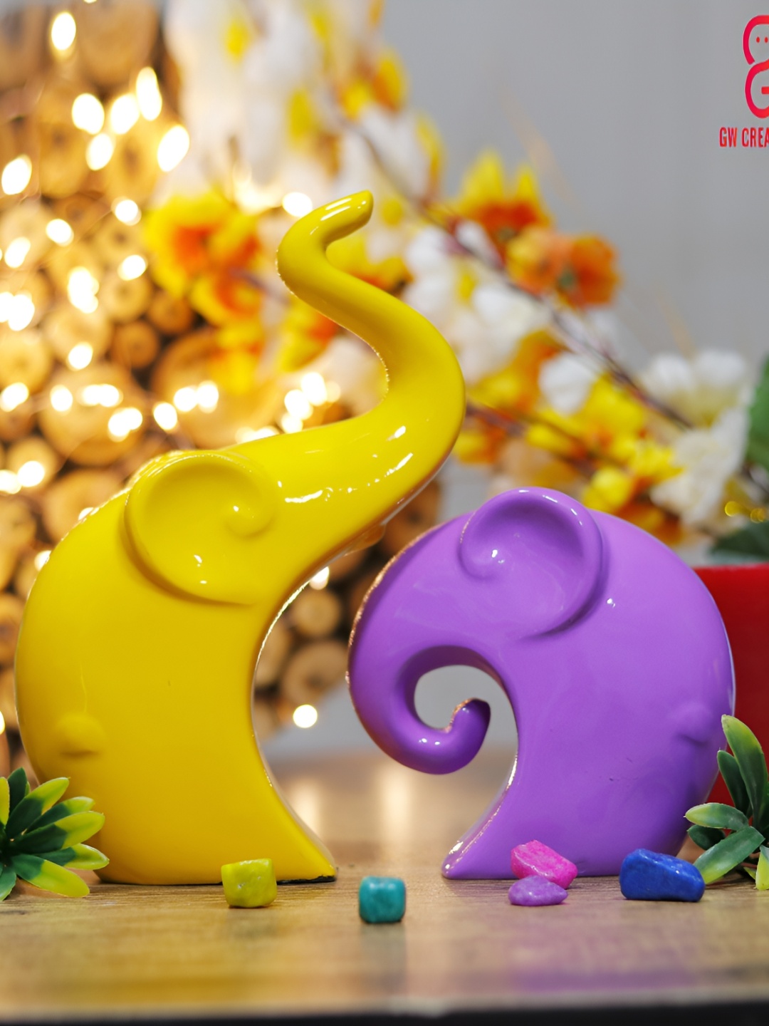 

GW CREATIONS Yellow 2 Pieces Figurine Showpiece