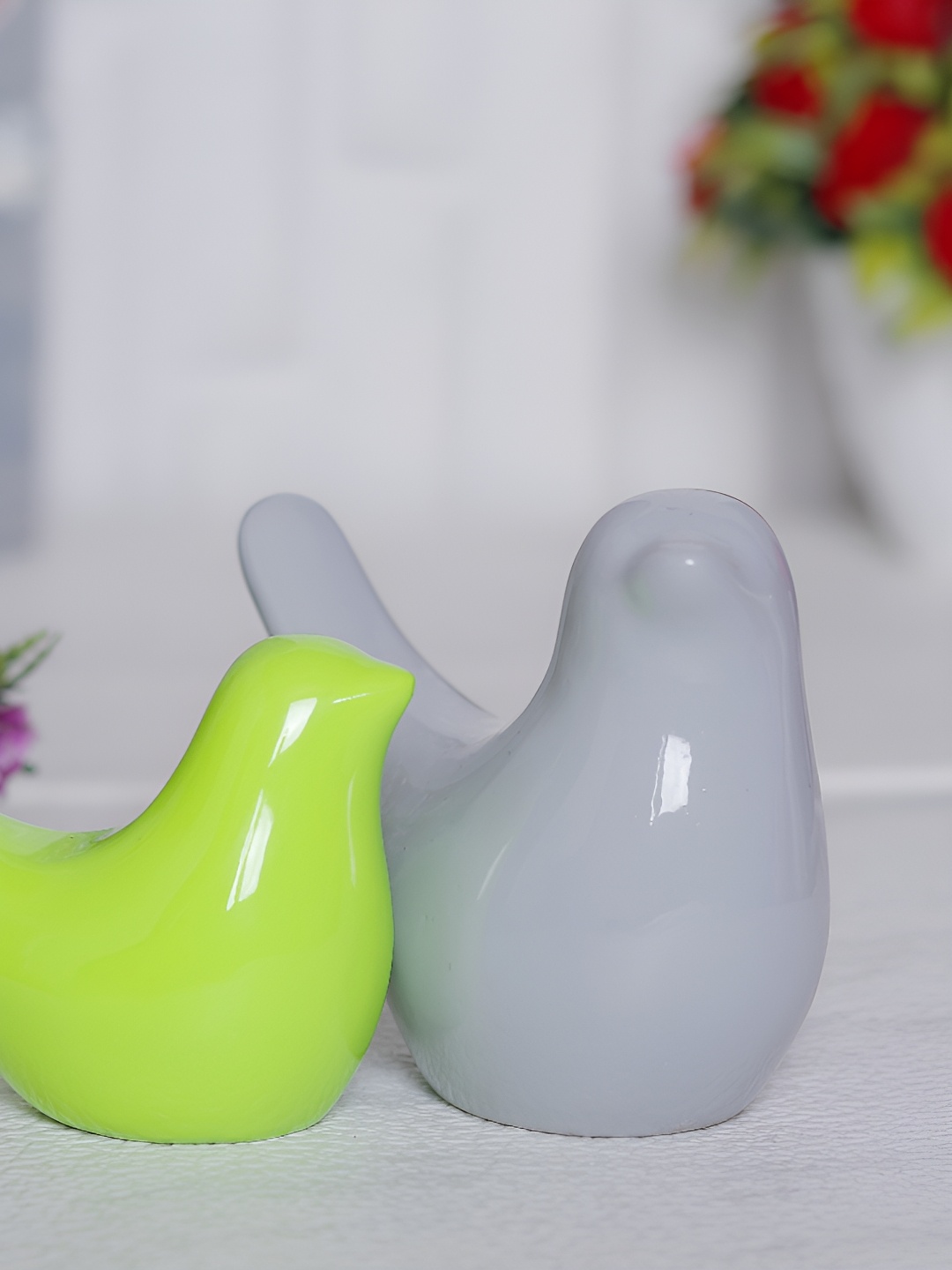 

GW CREATIONS Grey & Green 2Pcs Birds And Animals Figurine Small Showpieces